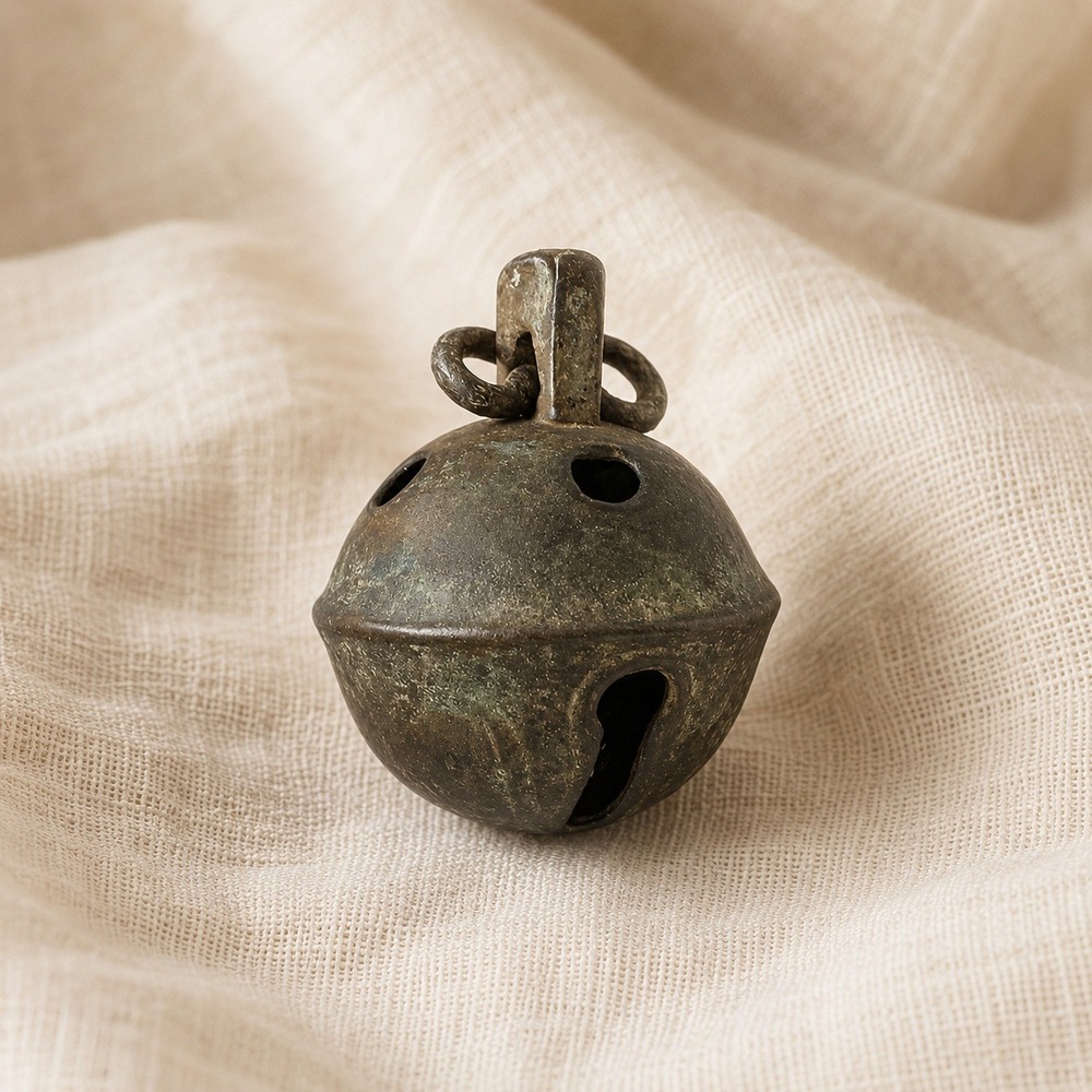 Antique Brass Horse Harness Bell Iron Loop Primitive Farm Crotal Bell Patina